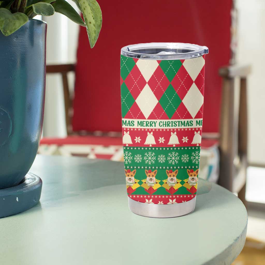 Wales Corgi Christmas Tumbler Cup Seamless Cute Dog Argyle Pattern - Wonder Print Shop