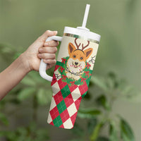 Wales Corgi Christmas Tumbler With Handle Seamless Cute Dog Argyle Pattern - Wonder Print Shop