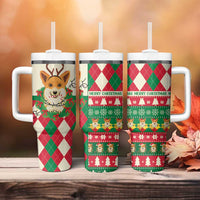 Wales Corgi Christmas Tumbler With Handle Seamless Cute Dog Argyle Pattern - Wonder Print Shop