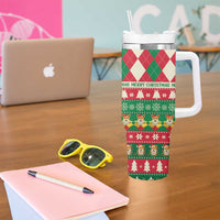 Wales Corgi Christmas Tumbler With Handle Seamless Cute Dog Argyle Pattern - Wonder Print Shop