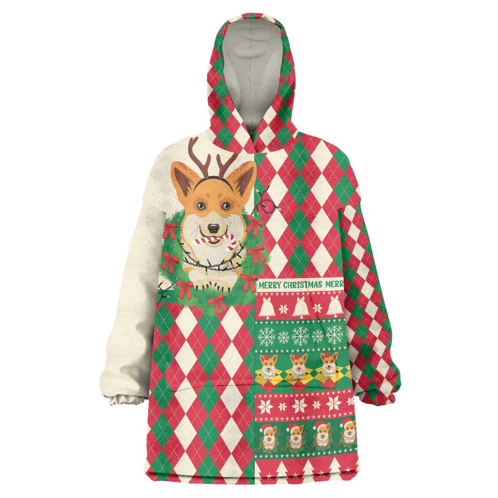 Wales Corgi Christmas Wearable Blanket Hoodie Seamless Cute Dog Argyle Pattern - Wonder Print Shop
