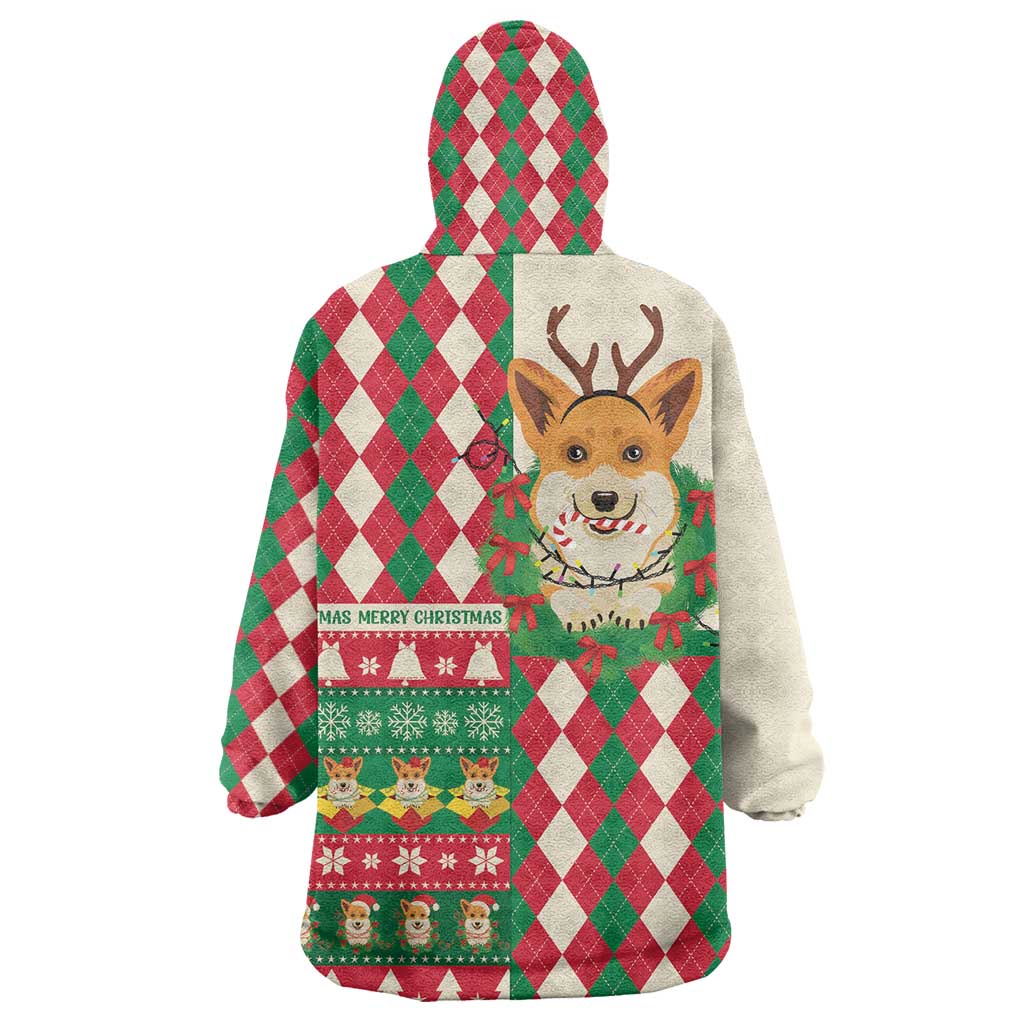 Wales Corgi Christmas Wearable Blanket Hoodie Seamless Cute Dog Argyle Pattern - Wonder Print Shop