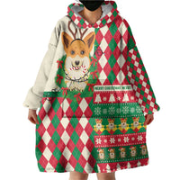 Wales Corgi Christmas Wearable Blanket Hoodie Seamless Cute Dog Argyle Pattern - Wonder Print Shop
