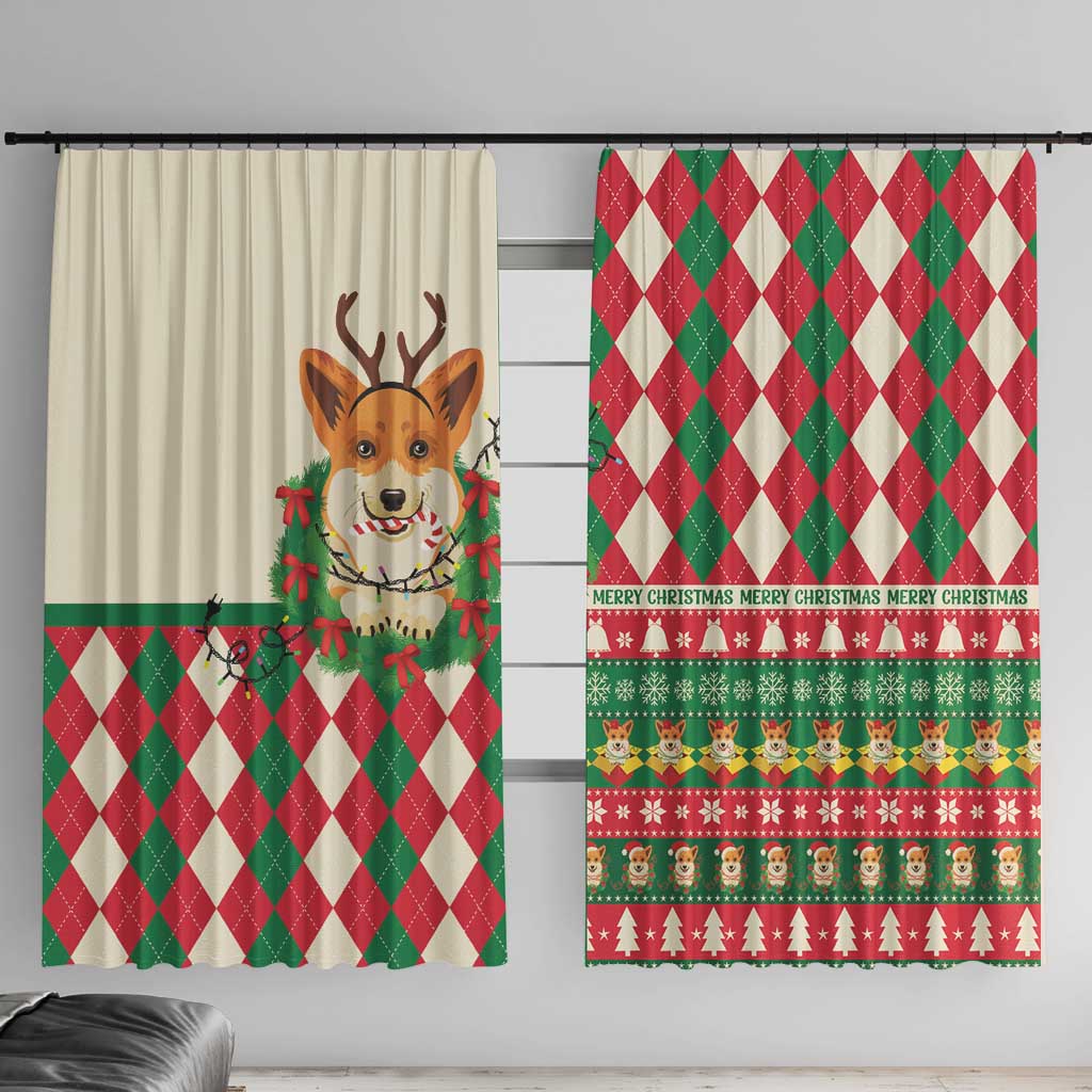 Wales Corgi Christmas Window Curtain Seamless Cute Dog Argyle Pattern - Wonder Print Shop