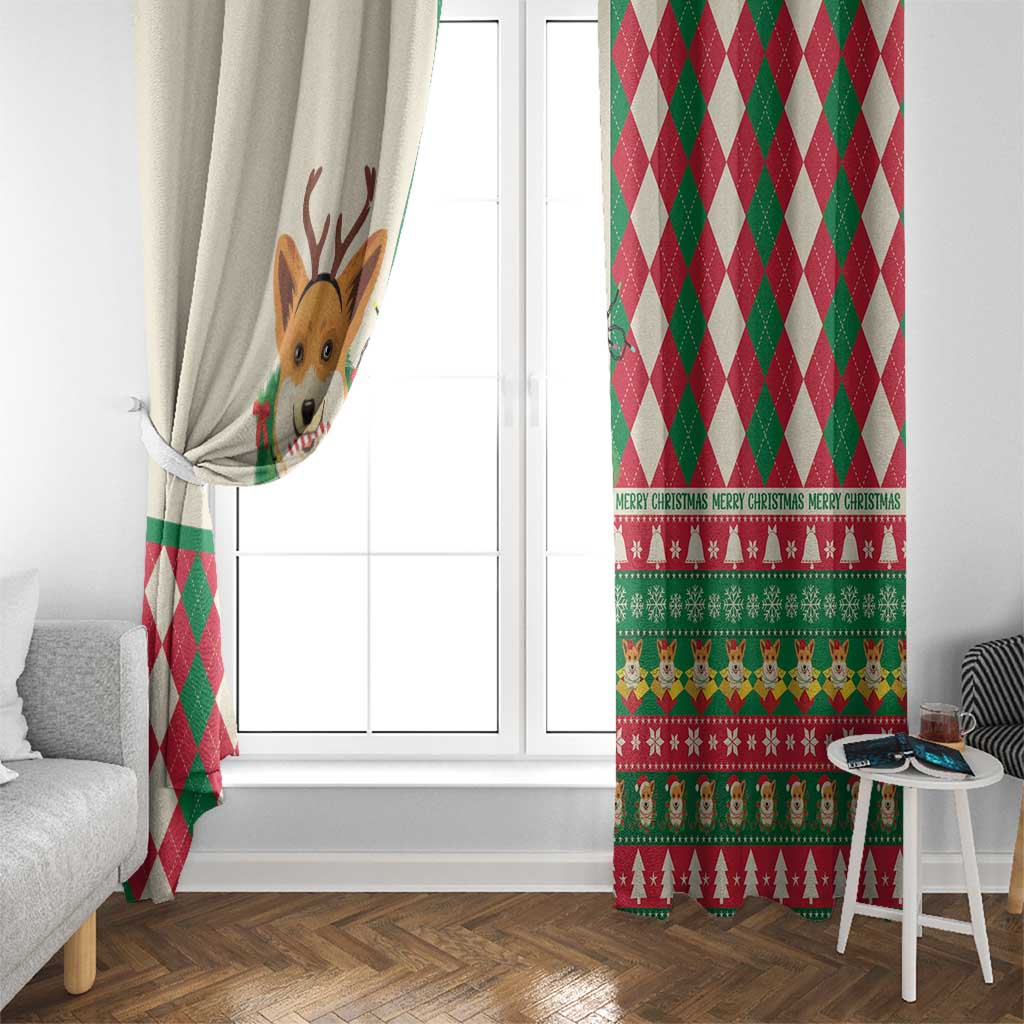 Wales Corgi Christmas Window Curtain Seamless Cute Dog Argyle Pattern - Wonder Print Shop