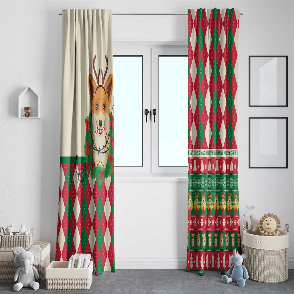 Wales Corgi Christmas Window Curtain Seamless Cute Dog Argyle Pattern - Wonder Print Shop