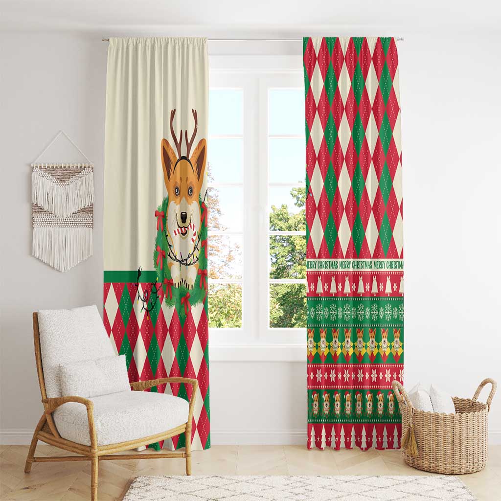 Wales Corgi Christmas Window Curtain Seamless Cute Dog Argyle Pattern - Wonder Print Shop