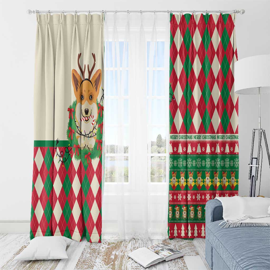 Wales Corgi Christmas Window Curtain Seamless Cute Dog Argyle Pattern - Wonder Print Shop