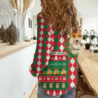 Wales Corgi Christmas Women Casual Shirt Seamless Cute Dog Argyle Pattern - Wonder Print Shop