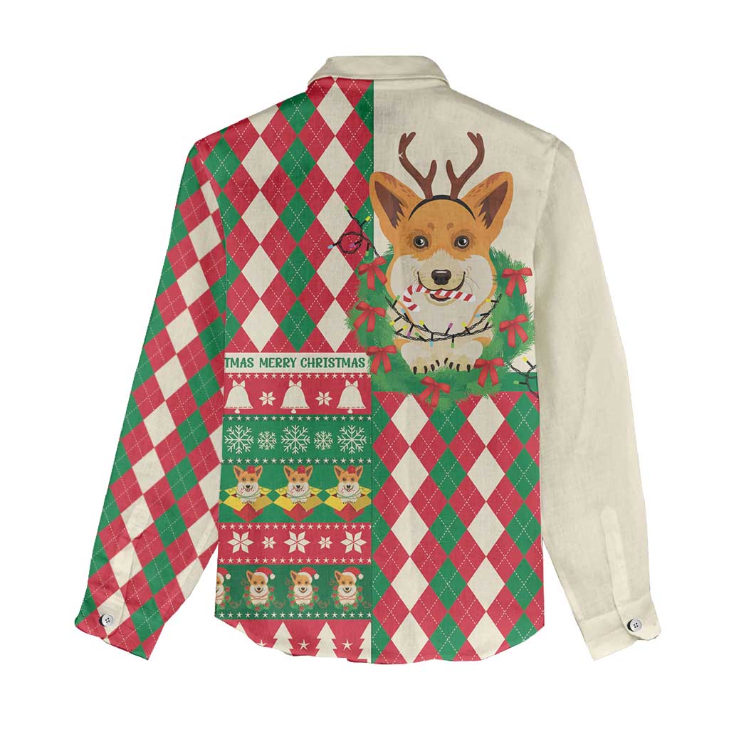 Wales Corgi Christmas Women Casual Shirt Seamless Cute Dog Argyle Pattern - Wonder Print Shop