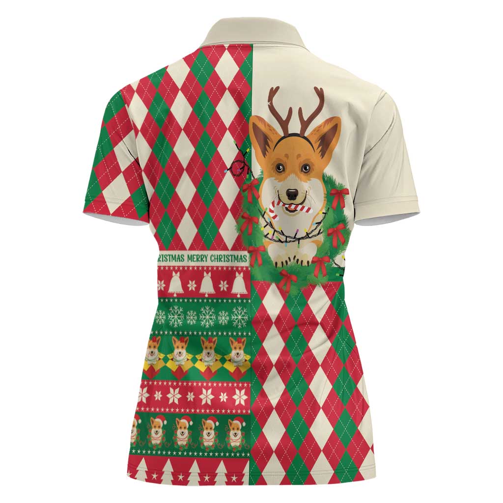 Wales Corgi Christmas Women Polo Shirt Seamless Cute Dog Argyle Pattern - Wonder Print Shop