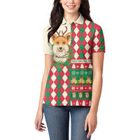 Wales Corgi Christmas Women Polo Shirt Seamless Cute Dog Argyle Pattern - Wonder Print Shop