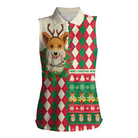 Wales Corgi Christmas Women Sleeveless Polo Shirt Seamless Cute Dog Argyle Pattern - Wonder Print Shop