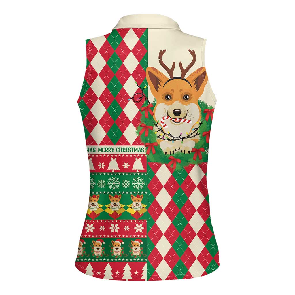 Wales Corgi Christmas Women Sleeveless Polo Shirt Seamless Cute Dog Argyle Pattern - Wonder Print Shop