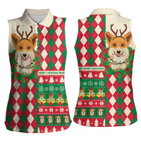 Wales Corgi Christmas Women Sleeveless Polo Shirt Seamless Cute Dog Argyle Pattern - Wonder Print Shop