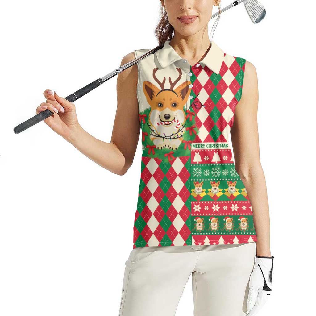 Wales Corgi Christmas Women Sleeveless Polo Shirt Seamless Cute Dog Argyle Pattern - Wonder Print Shop