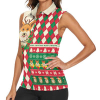 Wales Corgi Christmas Women Sleeveless Polo Shirt Seamless Cute Dog Argyle Pattern - Wonder Print Shop