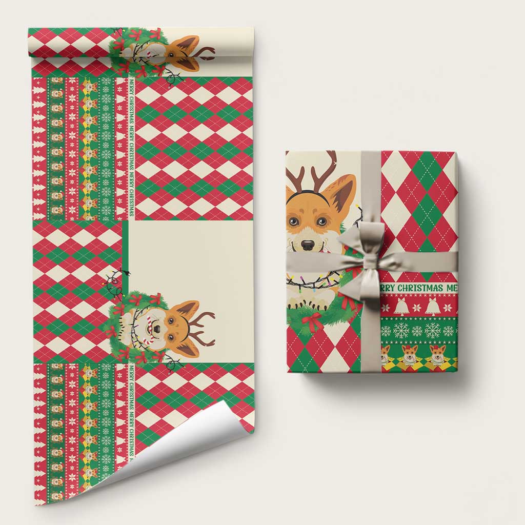 Wales Corgi Christmas Wrapping Paper Seamless Cute Dog Argyle Pattern - Wonder Print Shop