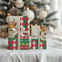 Wales Corgi Christmas Wrapping Paper Seamless Cute Dog Argyle Pattern - Wonder Print Shop