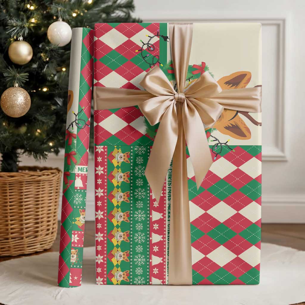 Wales Corgi Christmas Wrapping Paper Seamless Cute Dog Argyle Pattern - Wonder Print Shop