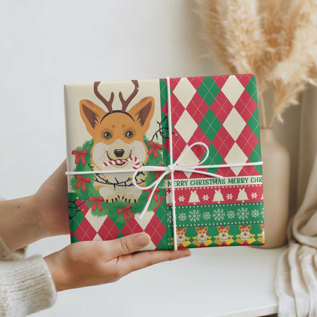 Wales Corgi Christmas Wrapping Paper Seamless Cute Dog Argyle Pattern - Wonder Print Shop