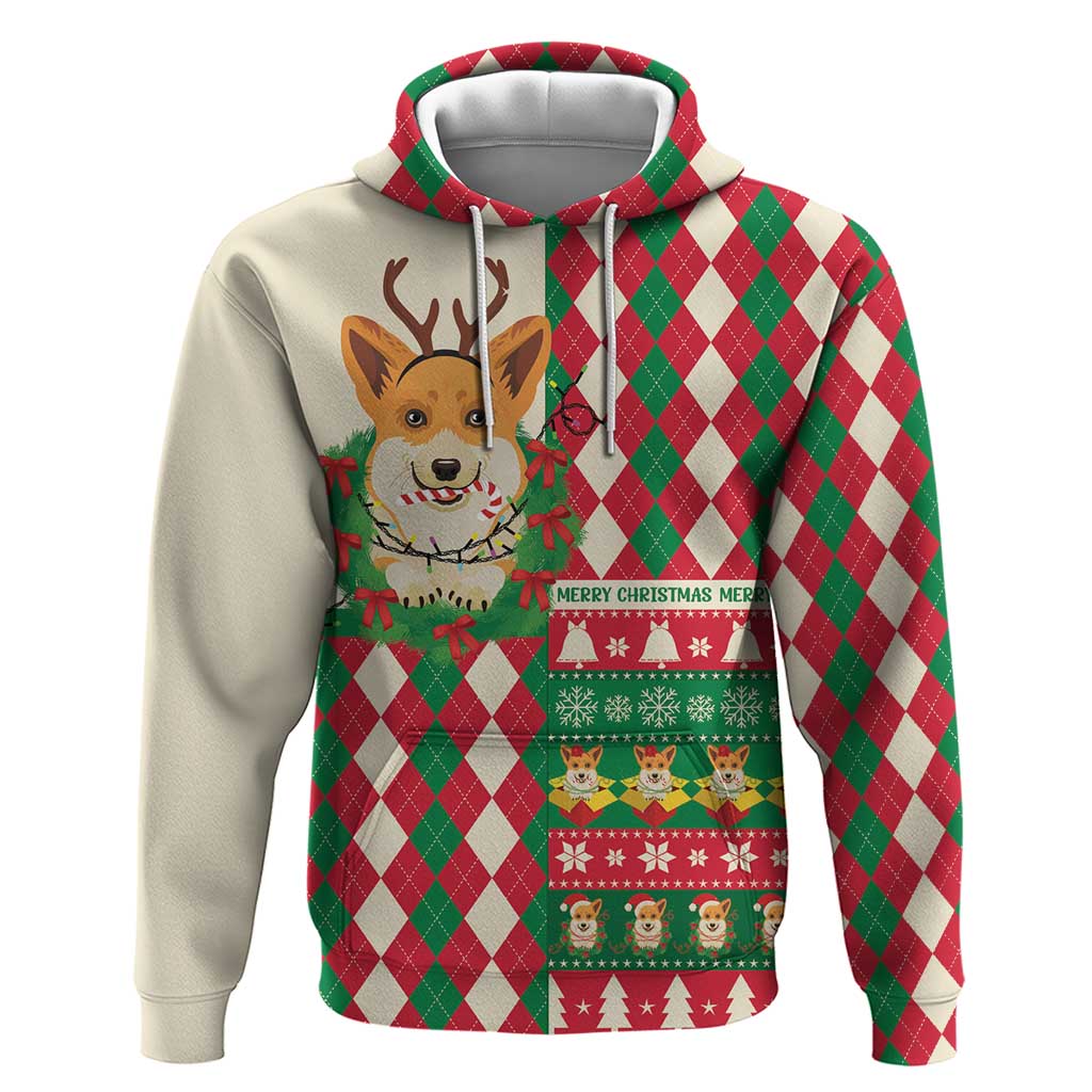 Wales Corgi Christmas Zip Hoodie Seamless Cute Dog Argyle Pattern - Wonder Print Shop