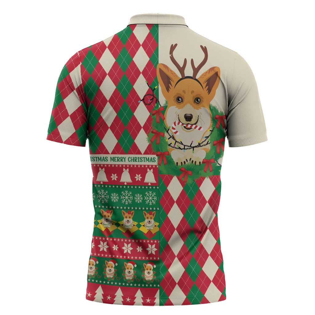 Wales Corgi Christmas Zipper Polo Shirt Seamless Cute Dog Argyle Pattern - Wonder Print Shop