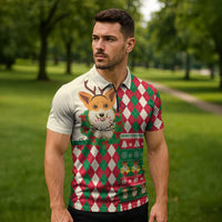 Wales Corgi Christmas Zipper Polo Shirt Seamless Cute Dog Argyle Pattern - Wonder Print Shop