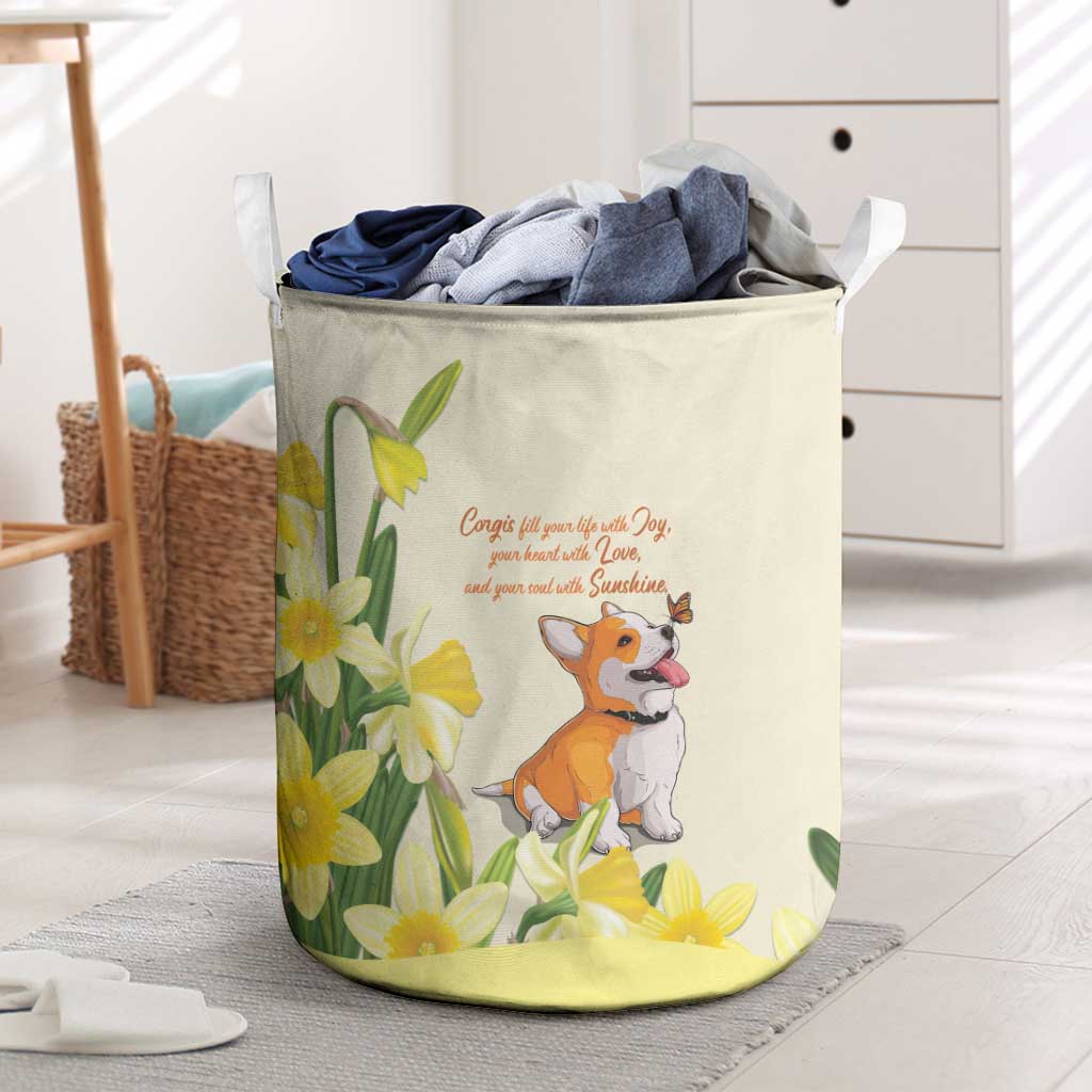 Wales Corgi and Daffodil Laundry Basket Welsh Dog Lovers - Wonder Print Shop