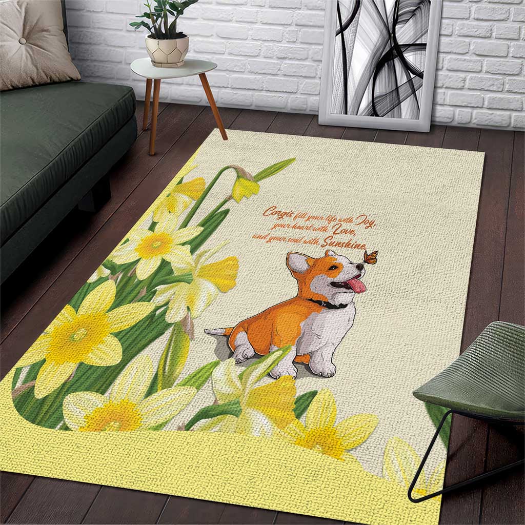 Wales Corgi and Daffodil Area Rug Welsh Dog Lovers - Wonder Print Shop