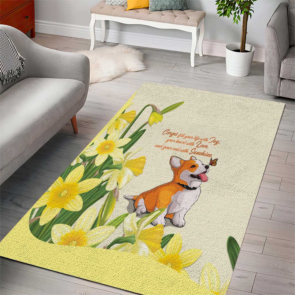 Wales Corgi and Daffodil Area Rug Welsh Dog Lovers - Wonder Print Shop