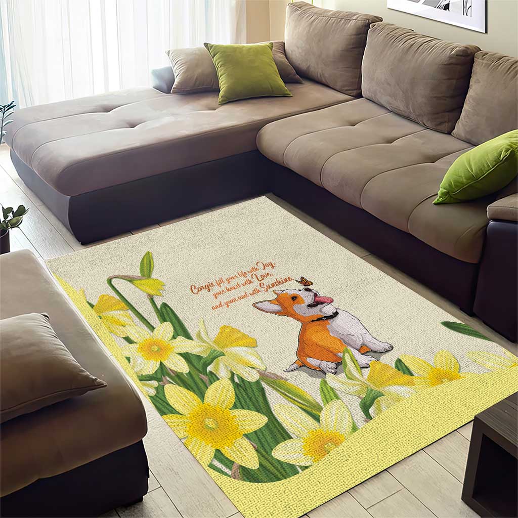 Wales Corgi and Daffodil Area Rug Welsh Dog Lovers - Wonder Print Shop