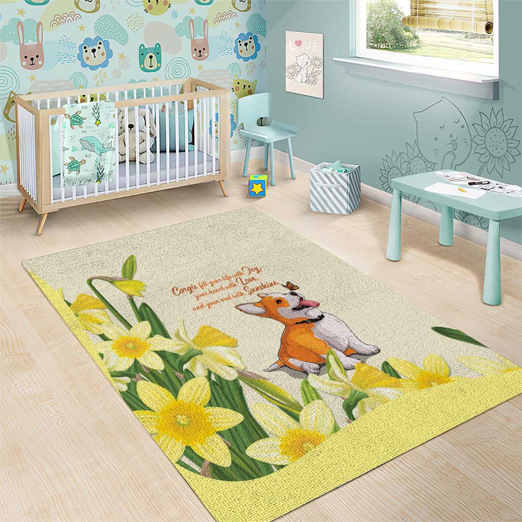 Wales Corgi and Daffodil Area Rug Welsh Dog Lovers - Wonder Print Shop