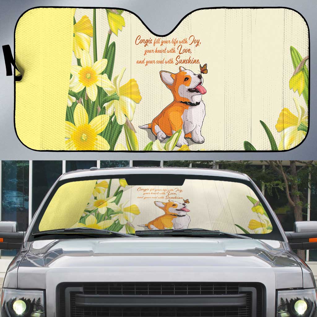 Wales Corgi and Daffodil Auto Sun Shade Welsh Dog Lovers - Wonder Print Shop