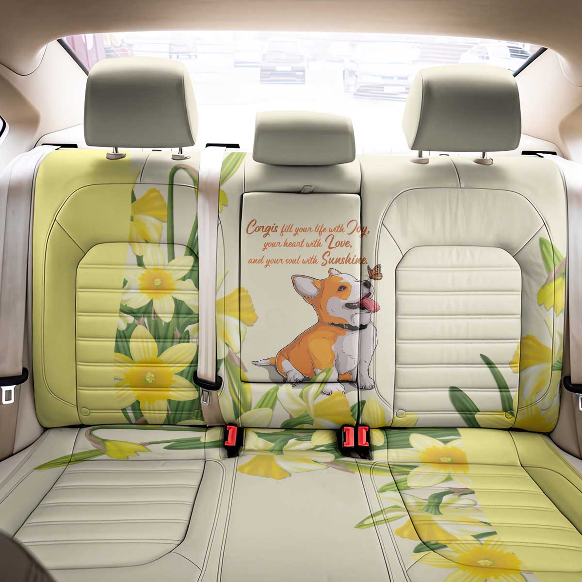 Wales Corgi and Daffodil Back Car Seat Cover Welsh Dog Lovers - Wonder Print Shop