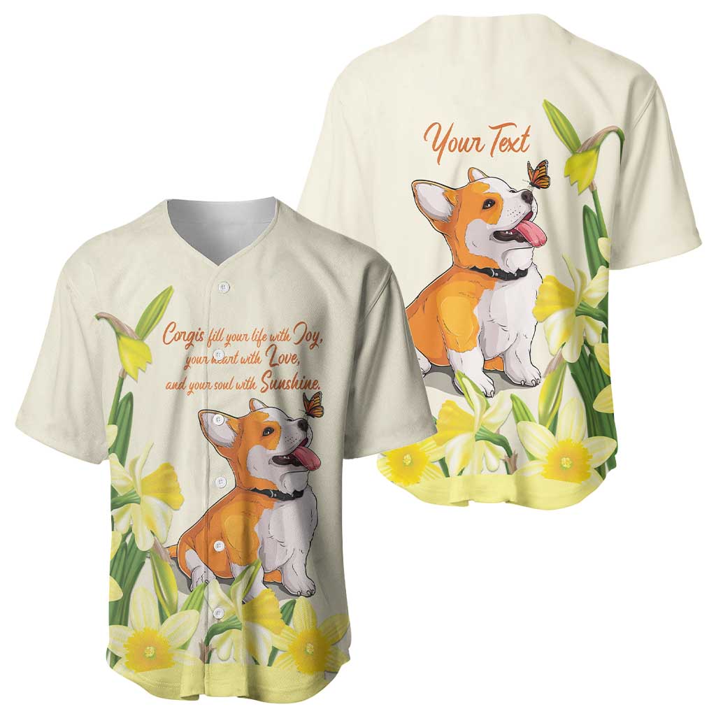 Personalised Wales Corgi and Daffodil Baseball Jersey Welsh Dog Lovers - Wonder Print Shop
