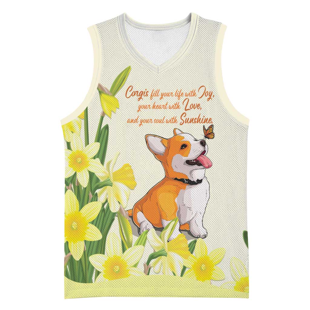 Personalised Wales Corgi and Daffodil Basketball Jersey Welsh Dog Lovers - Wonder Print Shop