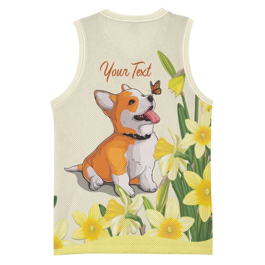 Personalised Wales Corgi and Daffodil Basketball Jersey Welsh Dog Lovers - Wonder Print Shop
