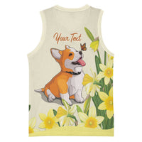Personalised Wales Corgi and Daffodil Basketball Jersey Welsh Dog Lovers - Wonder Print Shop