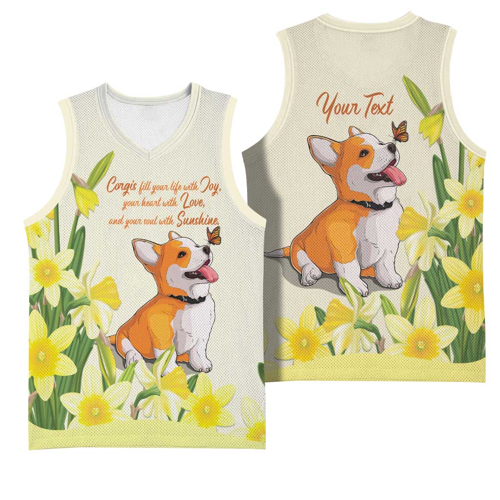 Personalised Wales Corgi and Daffodil Basketball Jersey Welsh Dog Lovers - Wonder Print Shop