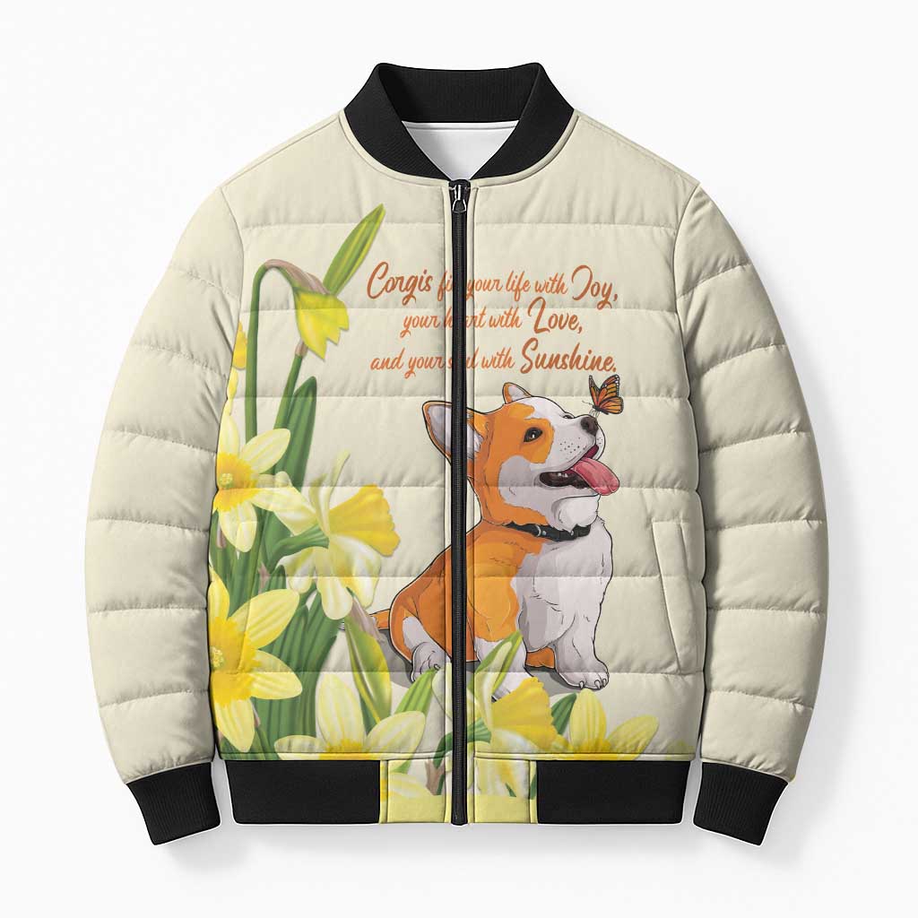 Personalised Wales Corgi and Daffodil Bomber Puffer Jacket Welsh Dog Lovers - Wonder Print Shop