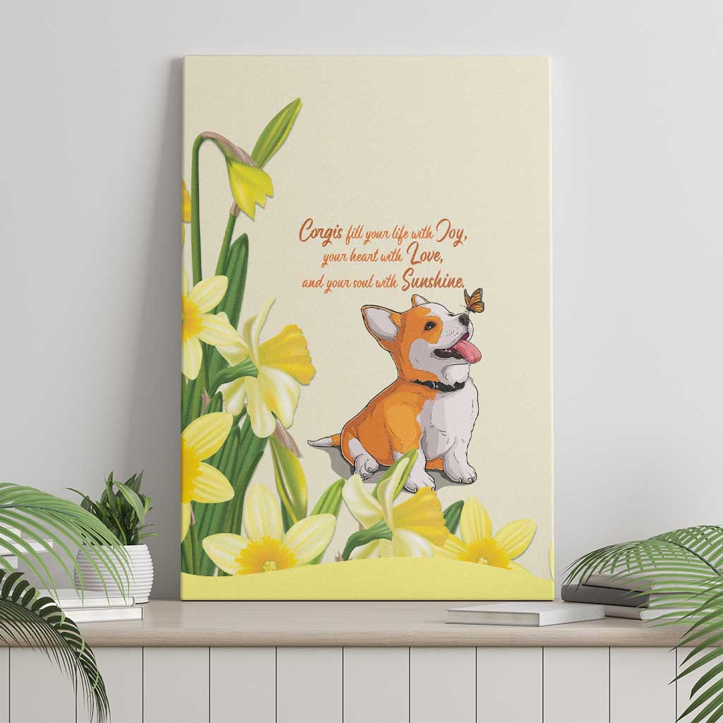 Wales Corgi and Daffodil Canvas Wall Art Welsh Dog Lovers - Wonder Print Shop