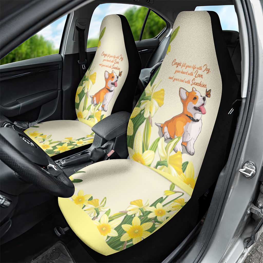 Wales Corgi and Daffodil Car Seat Cover Welsh Dog Lovers - Wonder Print Shop