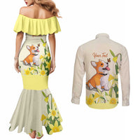 Personalised Wales Corgi and Daffodil Couples Matching Mermaid Dress and Long Sleeve Button Shirt Welsh Dog Lovers - Wonder Print Shop