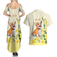 Personalised Wales Corgi and Daffodil Couples Matching Summer Maxi Dress and Hawaiian Shirt Welsh Dog Lovers - Wonder Print Shop