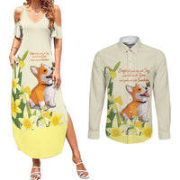 Personalised Wales Corgi and Daffodil Couples Matching Summer Maxi Dress and Long Sleeve Button Shirt Welsh Dog Lovers - Wonder Print Shop