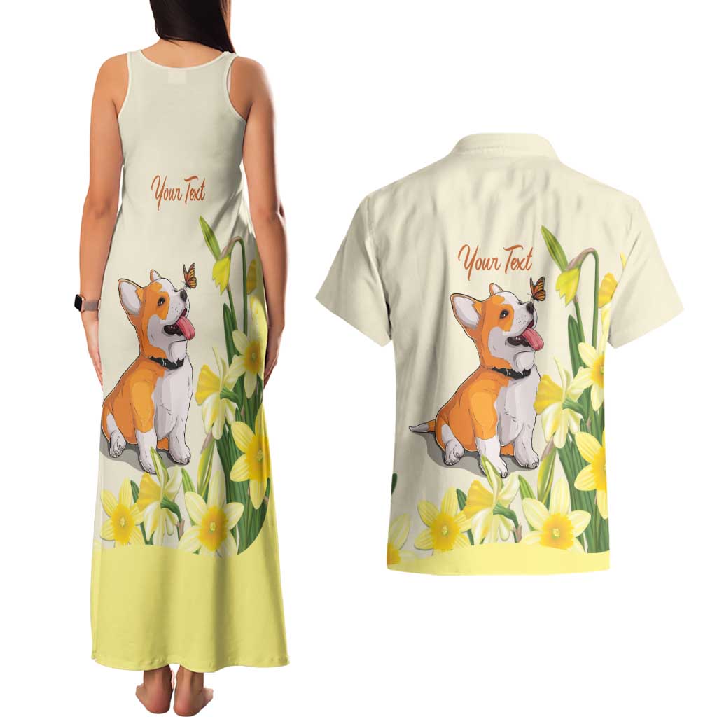 Personalised Wales Corgi and Daffodil Couples Matching Tank Maxi Dress and Hawaiian Shirt Welsh Dog Lovers - Wonder Print Shop