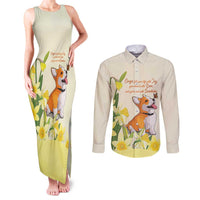 Personalised Wales Corgi and Daffodil Couples Matching Tank Maxi Dress and Long Sleeve Button Shirt Welsh Dog Lovers - Wonder Print Shop