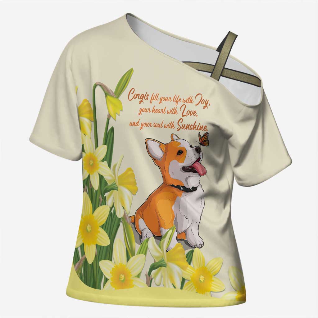 Personalised Wales Corgi and Daffodil Cross Shoulder Shirt Welsh Dog Lovers - Wonder Print Shop
