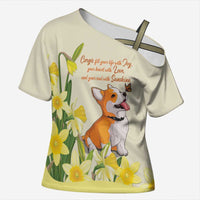 Personalised Wales Corgi and Daffodil Cross Shoulder Shirt Welsh Dog Lovers - Wonder Print Shop